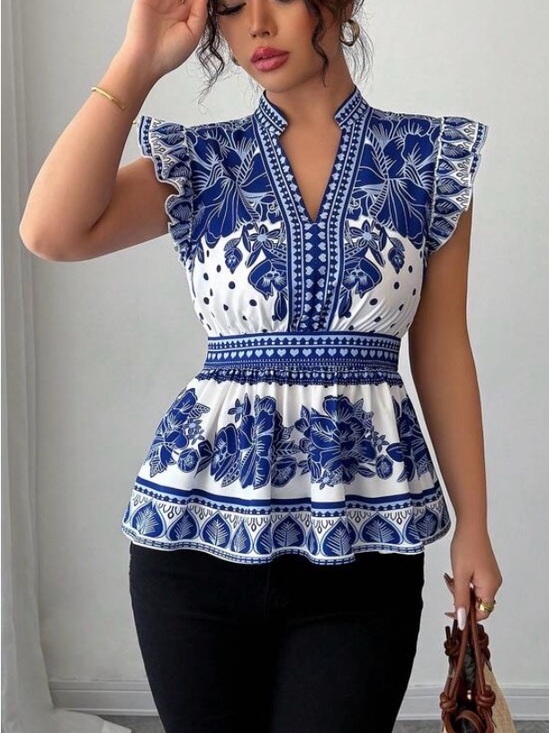 SHEIN Tops - Boho women's casual summer peplum top with a ruffle detail size large